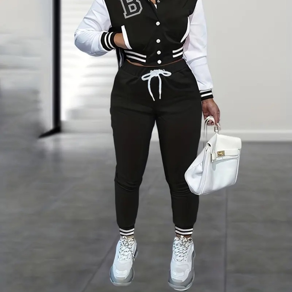 SHEIN Black Jogger Track Pants with White Drawstring